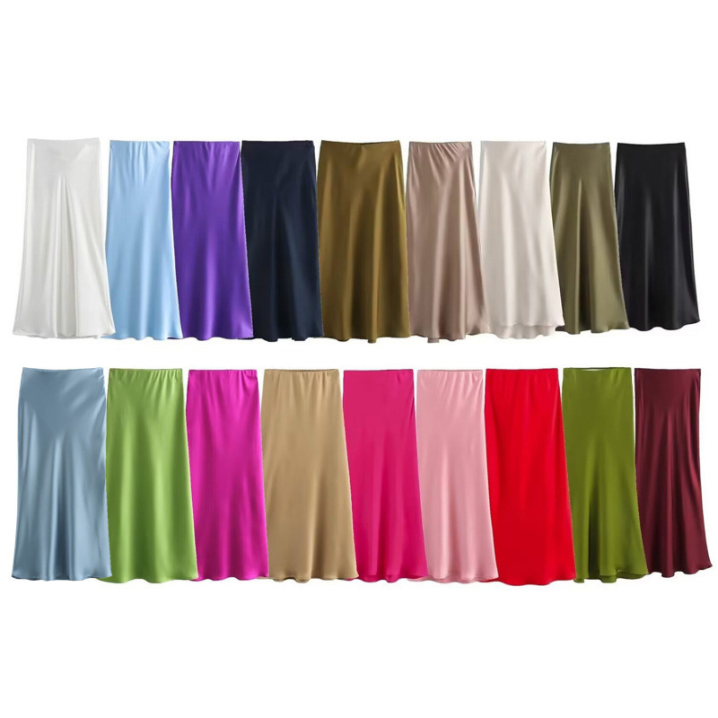 Foreign Trade 2025 Summer New Women's Clothing French Fashion Silk Satin Texture High Waist Long Skirt Women's 8632845