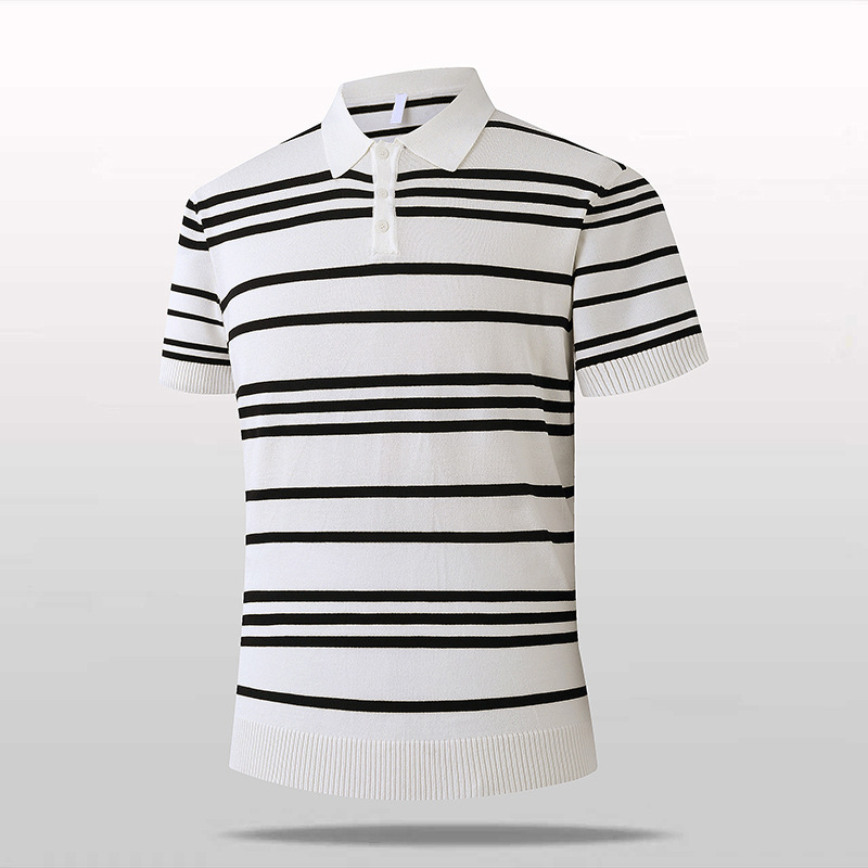 Polo camiseta de punto camiseta de manga corta hombre con solapa rayas viejas camisetas de hielo de negocios de verano fábrica transfronteriza al por mayor