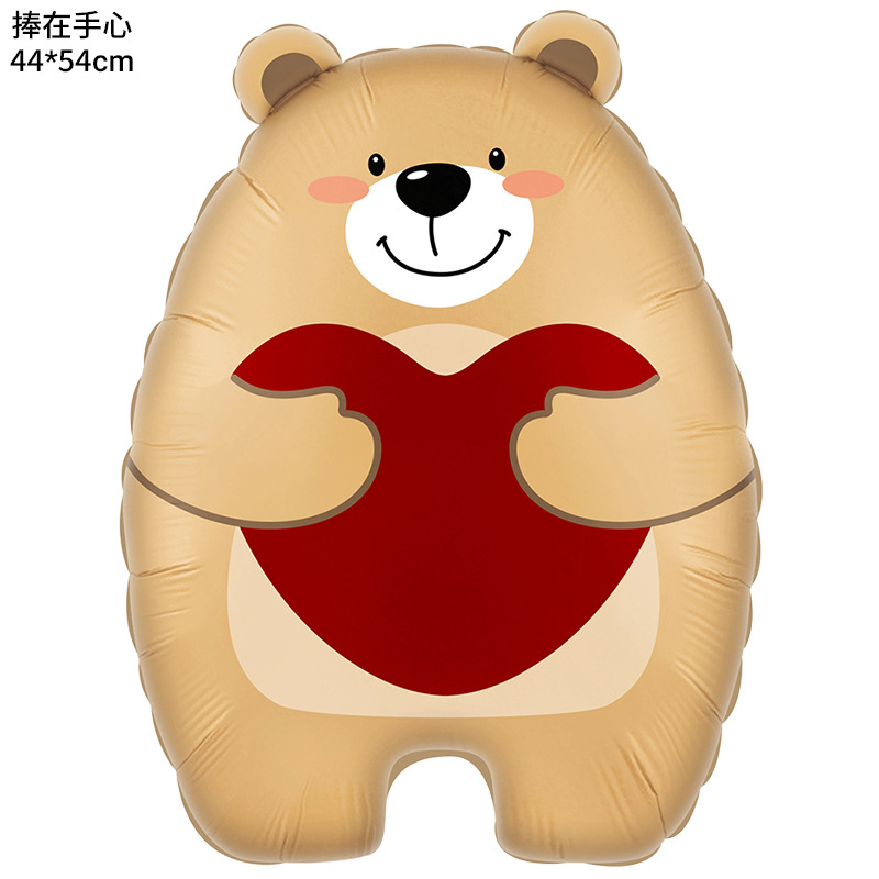 Decoración de San Valentín de Amazon, globo en forma de corazón, oso de dibujos animados, corazón de amor unido, globo de San Valentín, globo de aluminio