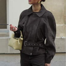 欧美批发2025夏季新款麂皮绒机车风外套 系腰带上衣M4-A969D