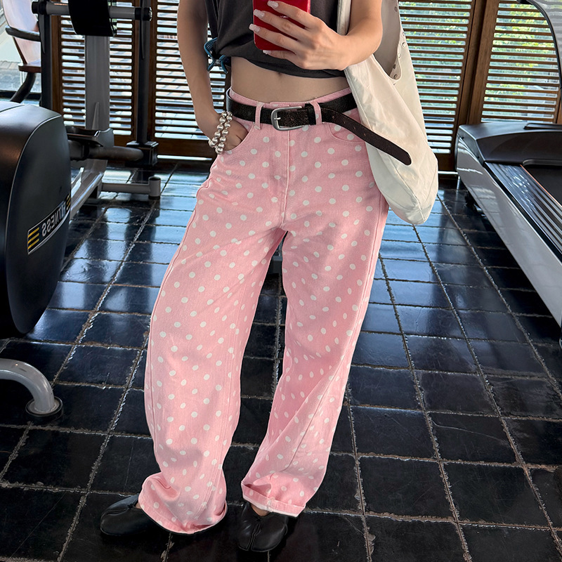 "5.19 Spring/Summer New Collection" Mmfish Street Fashion Polka Dot Washed Low-Waist Straight Pants 26K286