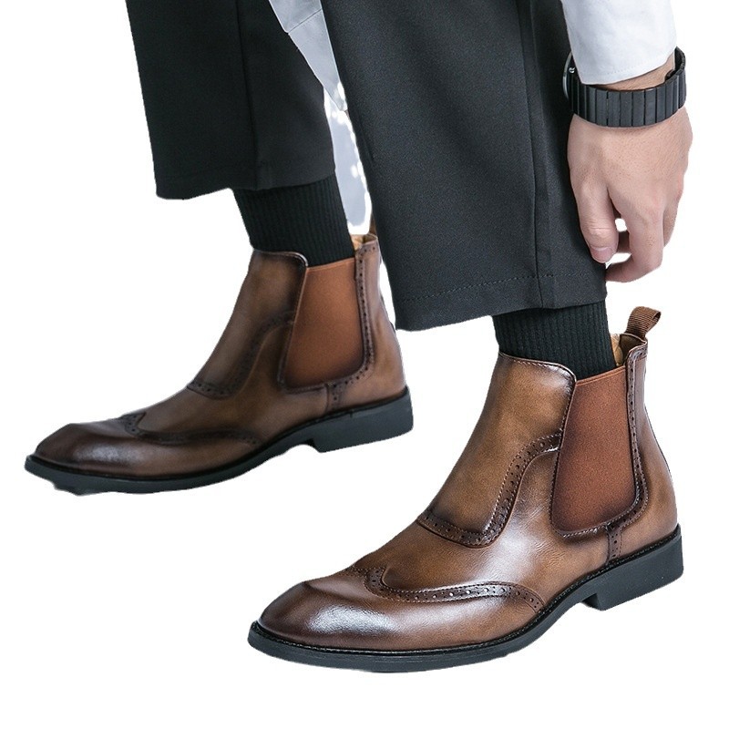 Botas de cuero de hombre invierno nuevas botas de cuero de alto nivel de vello, zapatos de cuero transfronterizos grandes para hombres nuevas botas Martin retro zapatos de calzado