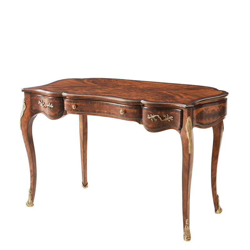 Special-shaped wood grain patchwork desk British solid wood carved pure copper accessories hallway table European court model room furniture