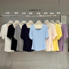 2025 夏 V ネックウエストソフトワックスマスク T シャツ女性のための滑らかでスリムな多用途トップスファッショナブルなカバー肉痩身