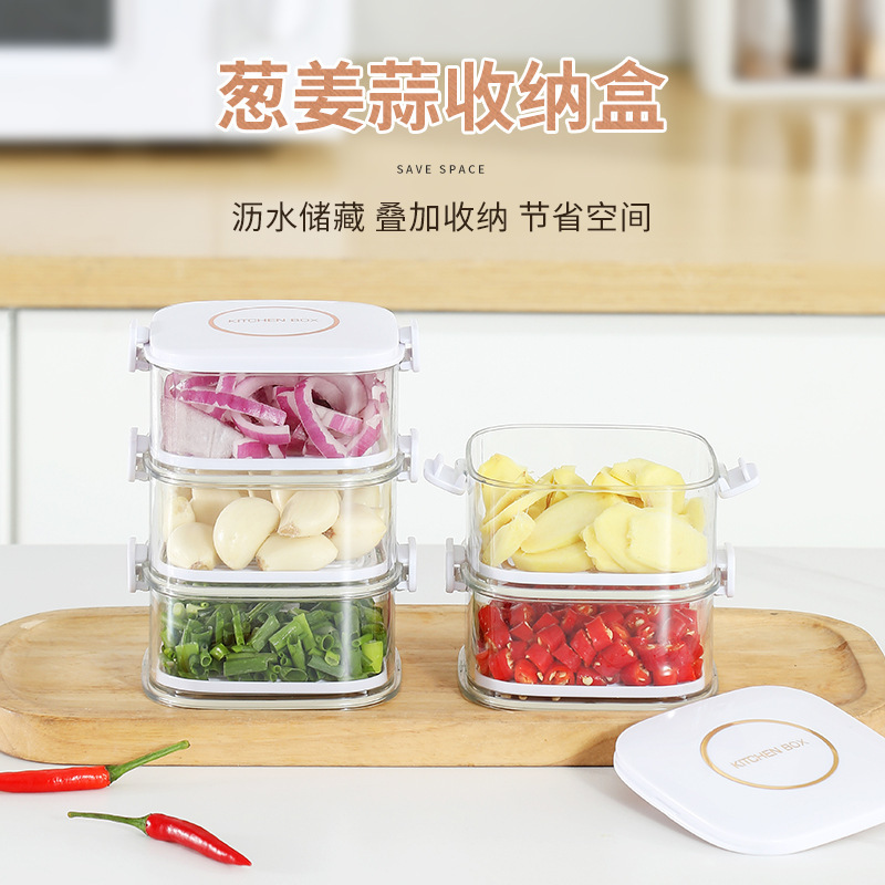 Caja de preservación de cebollas, caja de preservación de cocina, caja de sellado de alimentos superposición, caja de almacenamiento, caja de almacenamiento, refrigerador