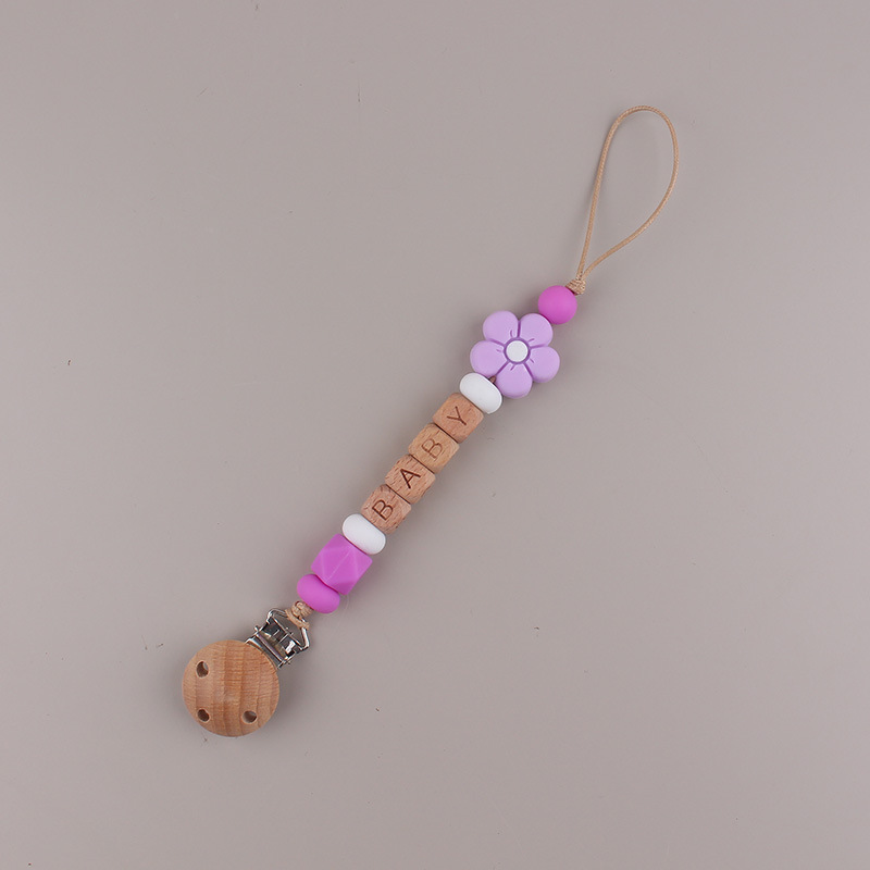 Flor simple silicona cuentas tetina cadena de tres agujeros de avele bebé tetina clip de cadena
