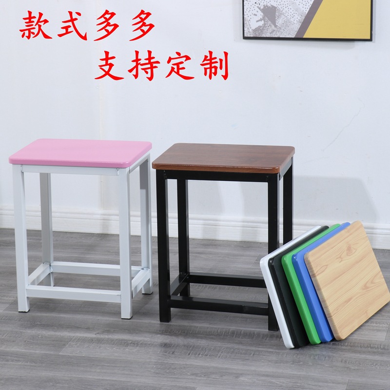 Taburete de taller al por mayor, línea de montaje de fábrica, taburete de trabajo, taburete cuadrado pequeño de acero y madera, taburete de hierro de comida rápida, oro de entrenamiento