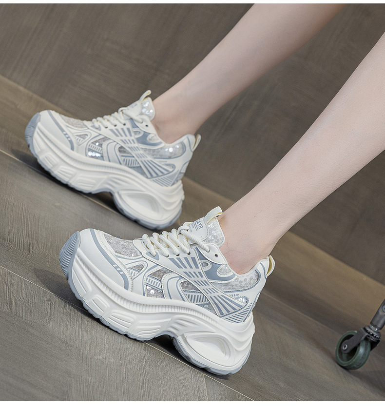 Giày sneaker chunky đế dày độn cao bên trong nữ phong cách thể thao thời trang mùa hè 2025 — M2832 màu đỏ, M2832 màu be, M2832 màu bạc chi tiết 13