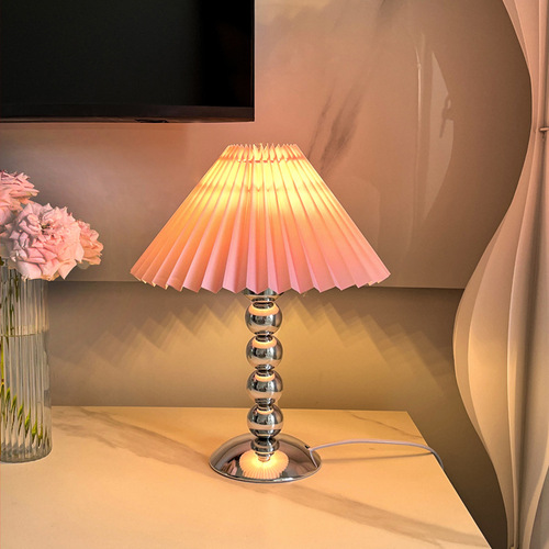 Nordic INS style bedroom bedside lamp ambiance light girl dorm decor pleated trendy night light eye-protection