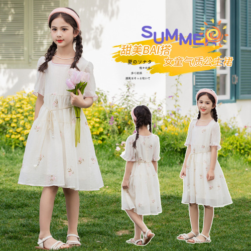 Summer girls' dress 2024 new design Korean style medium and large children's skirt summer clothing pastoral style flower children princess dress