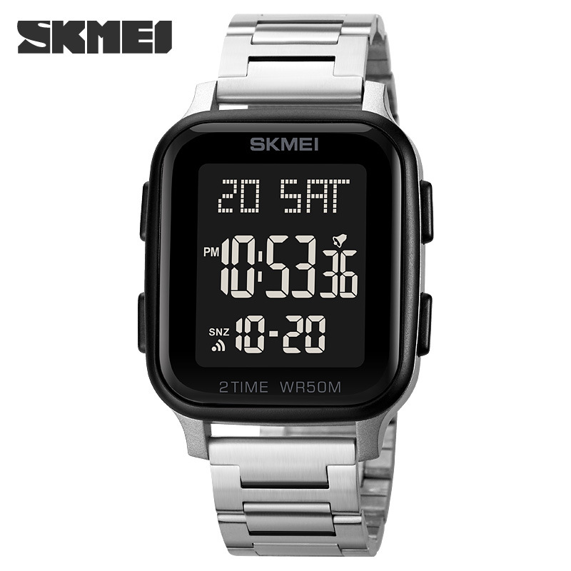 SKMEI 1859 hombres de moda reloj deportivo electrónico impermeable de acero inoxidable reloj de estudiante cuadrado