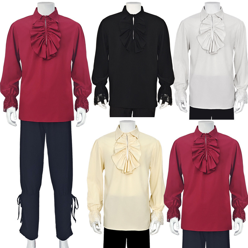 New Vampire men's Renaissance clothing ruffled collar shirt medieval steampunk top inner wear