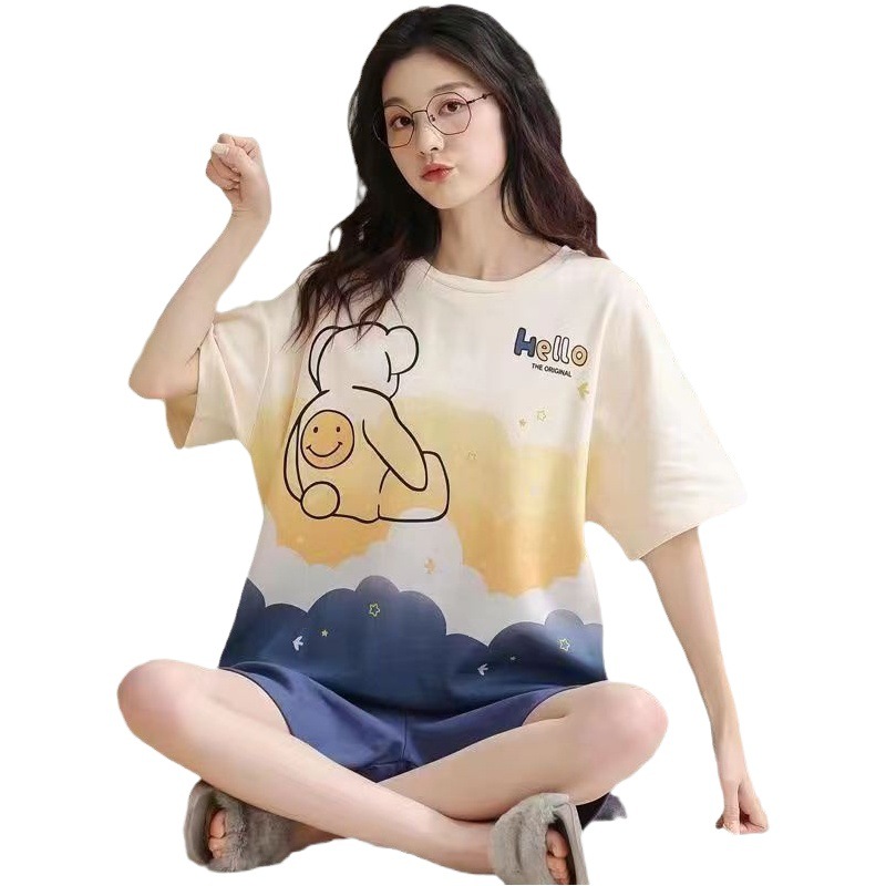 Verano 2024 pijamas de manga corta para mujeres estudiantes sueltas más tamaño lindo desgaste del hogar traje de dos piezas primavera y otoño verano