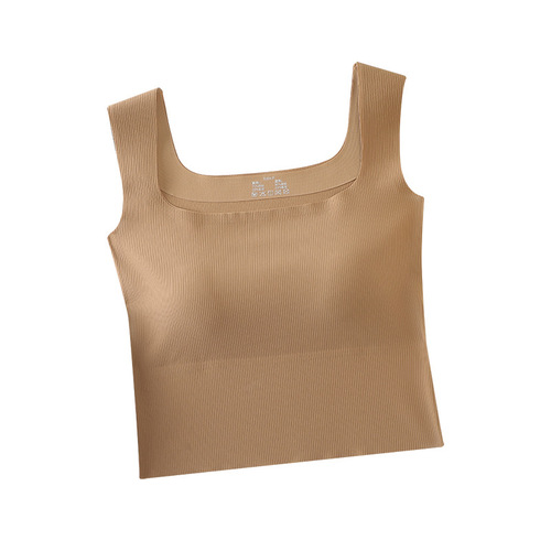 Live broadcast of the new seamless square collar ice silk thread women's vest for inner wear and outer wear with removable chest pads and no rims underwear