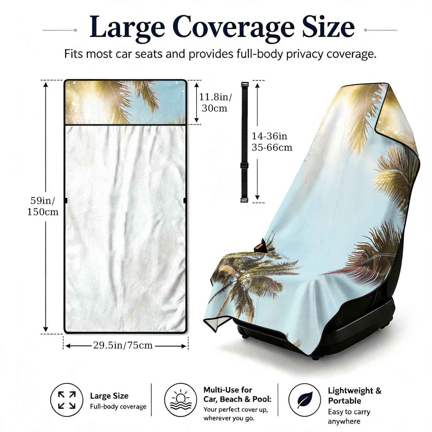 Printed bath towel and car seat cover 2-in-1, ultra-fine fiber outdoor beach and car dual-use universal seat cushion