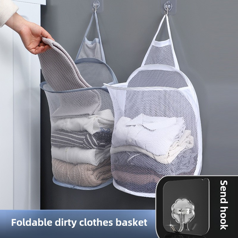 Dirty laundry basket Dirty laundry storage basket Foldable laundry basket Bathroom clothes hanging bag Household wall-mounted basket frame bucket