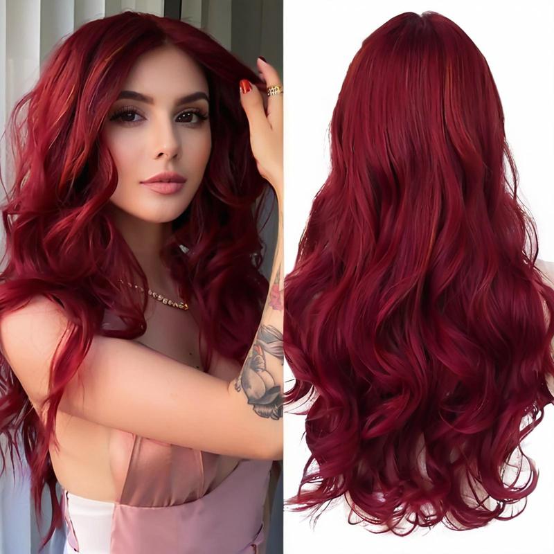 Cross-Border Wig European and American Burgundy Big Wave Long Curly Fashion Foreign Trade Popular Chemical Fiber Full Head Wig High Temperature Silk