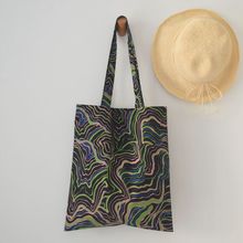 新款夏季线条山谷印花全棉单肩布袋女双层时尚小众便携收纳手提袋