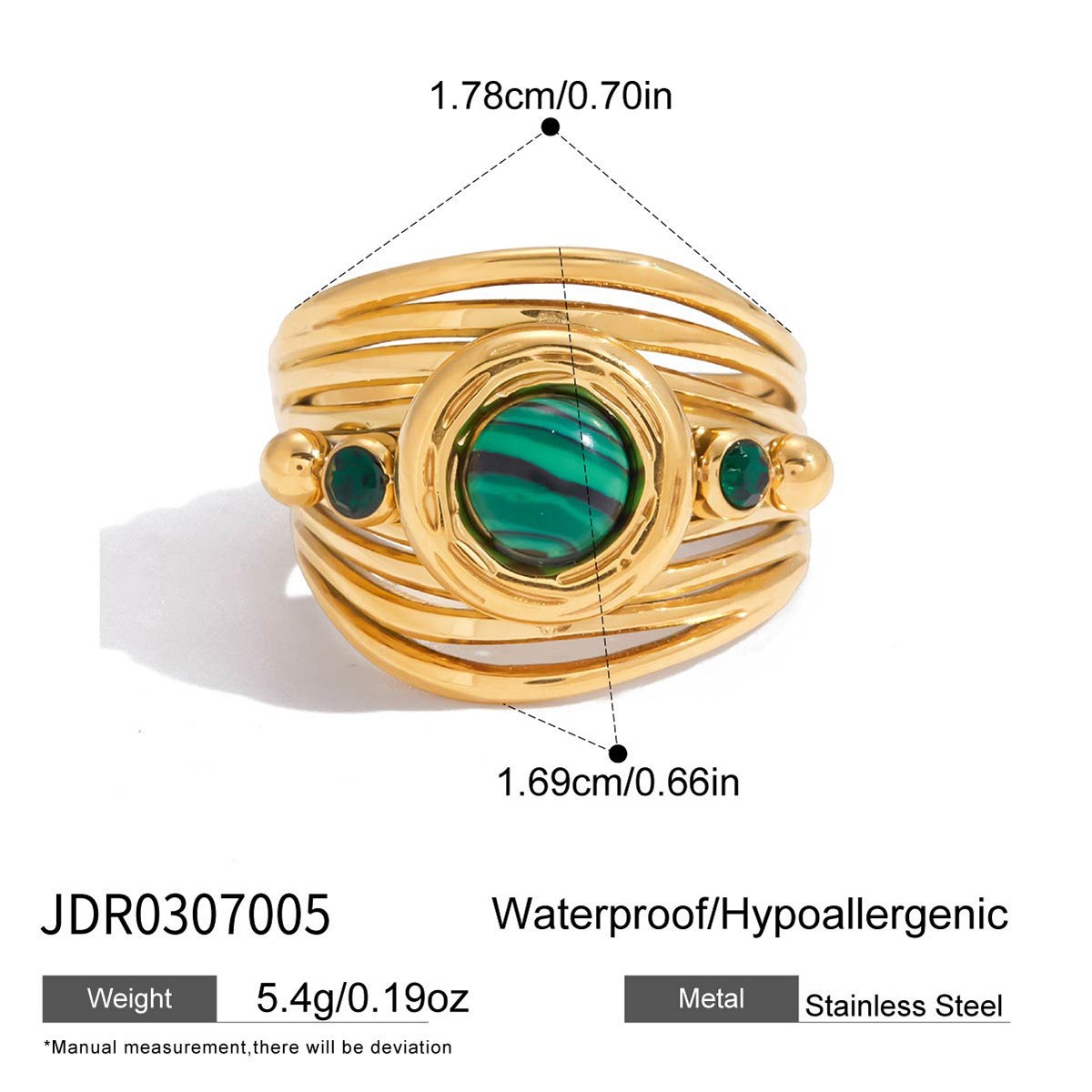 Anillo abierto de piedras preciosas retro francés Wanxing, anillo de acero de titanio con piedra natural estilo ins que no se decolora, joyería de alta gama