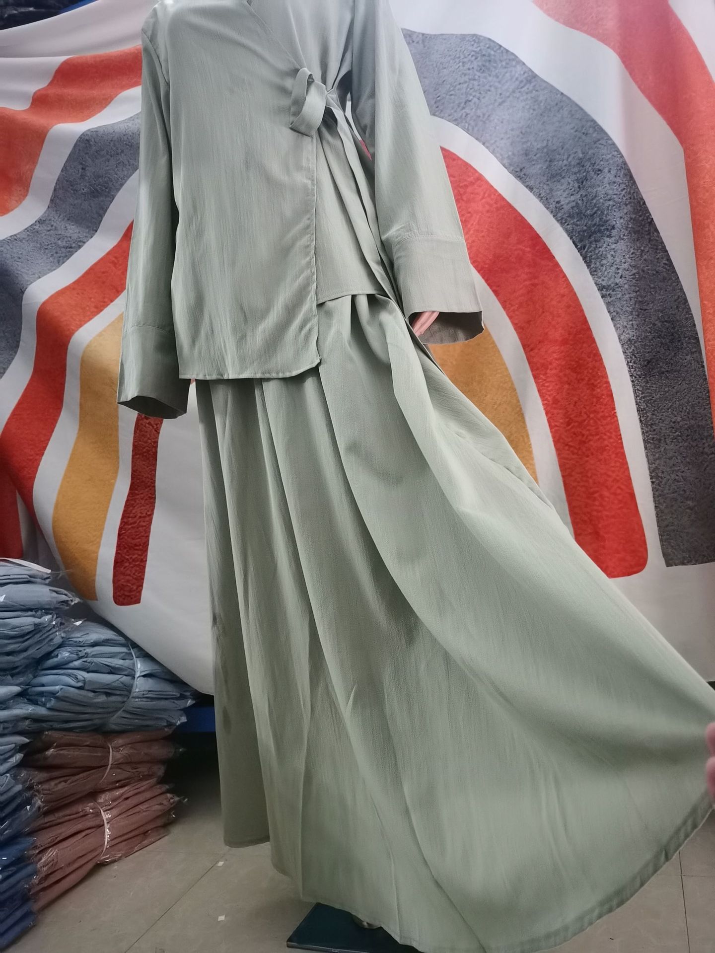 Muslim Dress Women's Open-front Shirt Dress Plus-size Casual Set_voghion.com