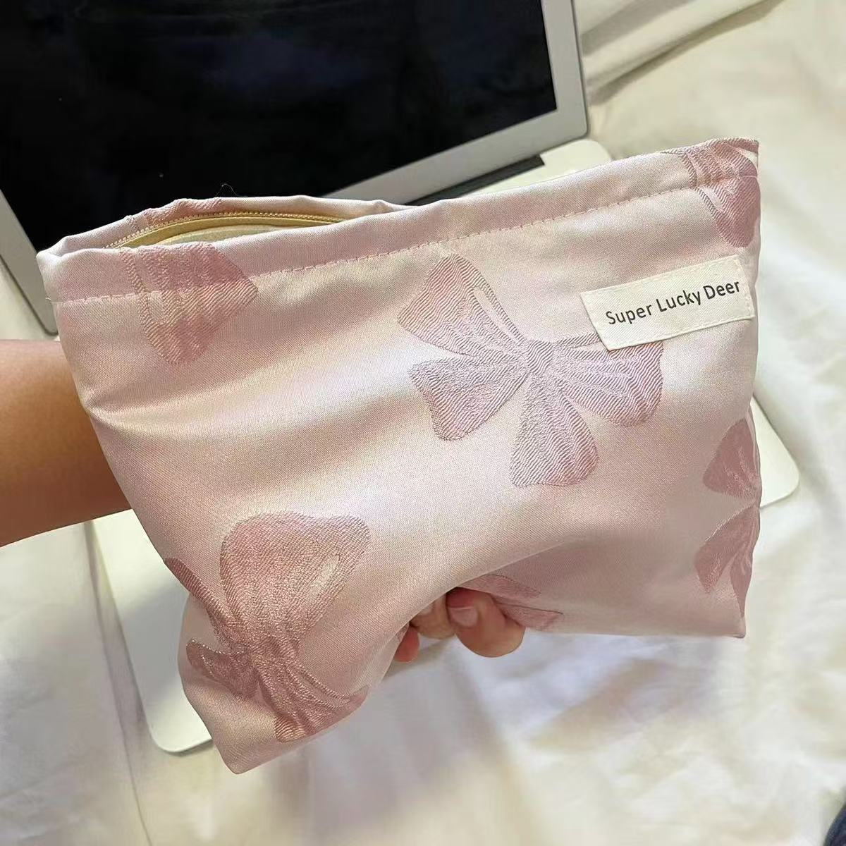 화장품 가방 핑크 리본