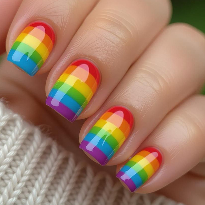 Short Square Candy-Colored Rainbow Striped Sweet-Cool Glossy Full Coverage Press-On Removable False Nails Short Square Candy-Colored Rainbow Striped Sweet-Cool Glossy Full Coverage Press-On Removable False Nails
