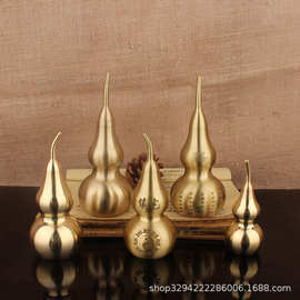 空心葫芦摆件纯黄铜葫芦家居长柄歪头开孔开盖铜器金属工艺品