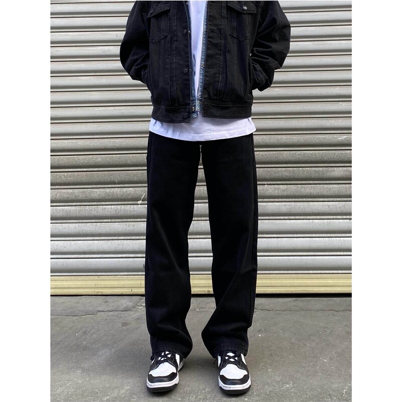 American Retro Distressed Loose Straight Black Jeans for Men and Women, Wide-Leg High Street Casual Floor-Length Pants American Retro Distressed Loose Straight Black Jeans for Men and Women, Wide-Leg High Street Casual Floor-Length Pants