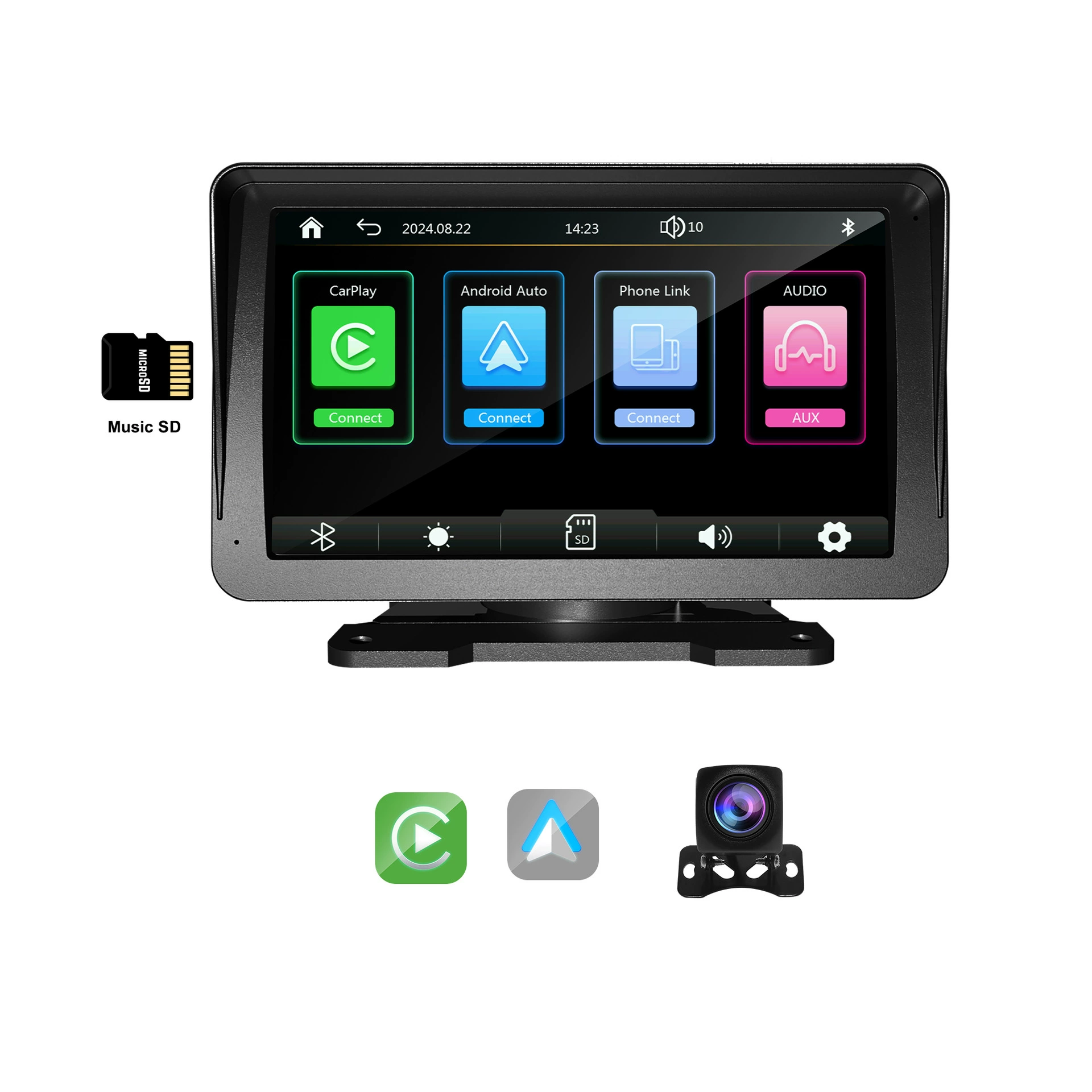 7-дюймовый с солнцезащитным козырьком беспроводной Carplay Android auto проекционный экран FM BT AUX Navigation PND