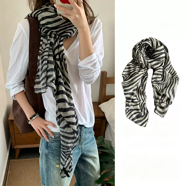 2026 New Vintage Light Luxury Zebra Pattern Scarf Shawl for Women, Stylish Atmosphere Scarf, Fashionable Outerwear Silk Scarf, Long Scarf