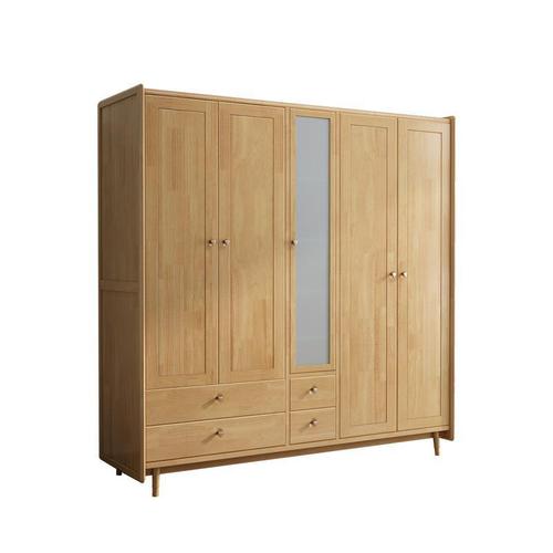 北欧实木衣柜现代简约原木对开四门五门收纳橱储物柜主卧室衣柜