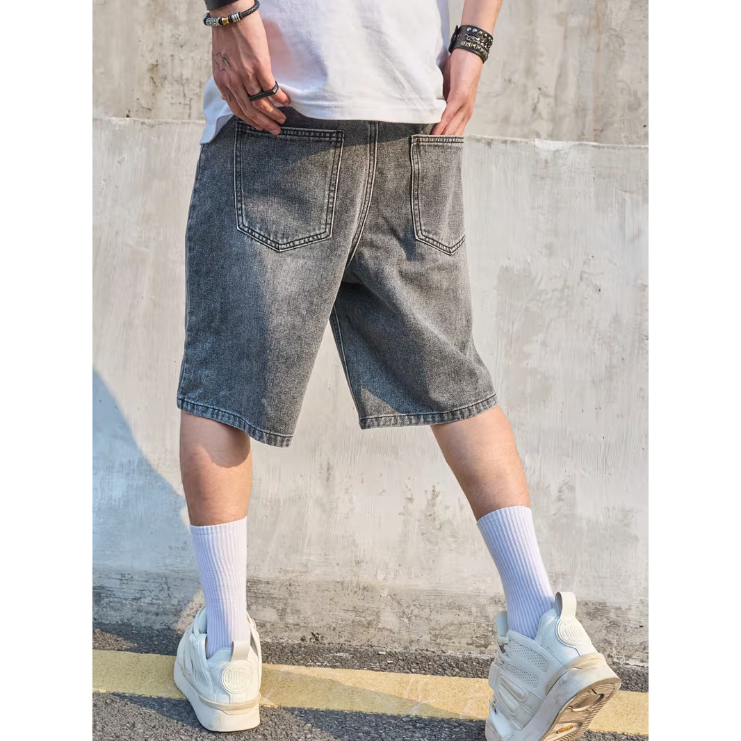 Stonewashed denim shorts voor heren, 12,7 cm binnenbeenlengte, relaxte pasvorm, middelhoge taille, rechte pijpen, casual shorts voor mannen_voghion.com