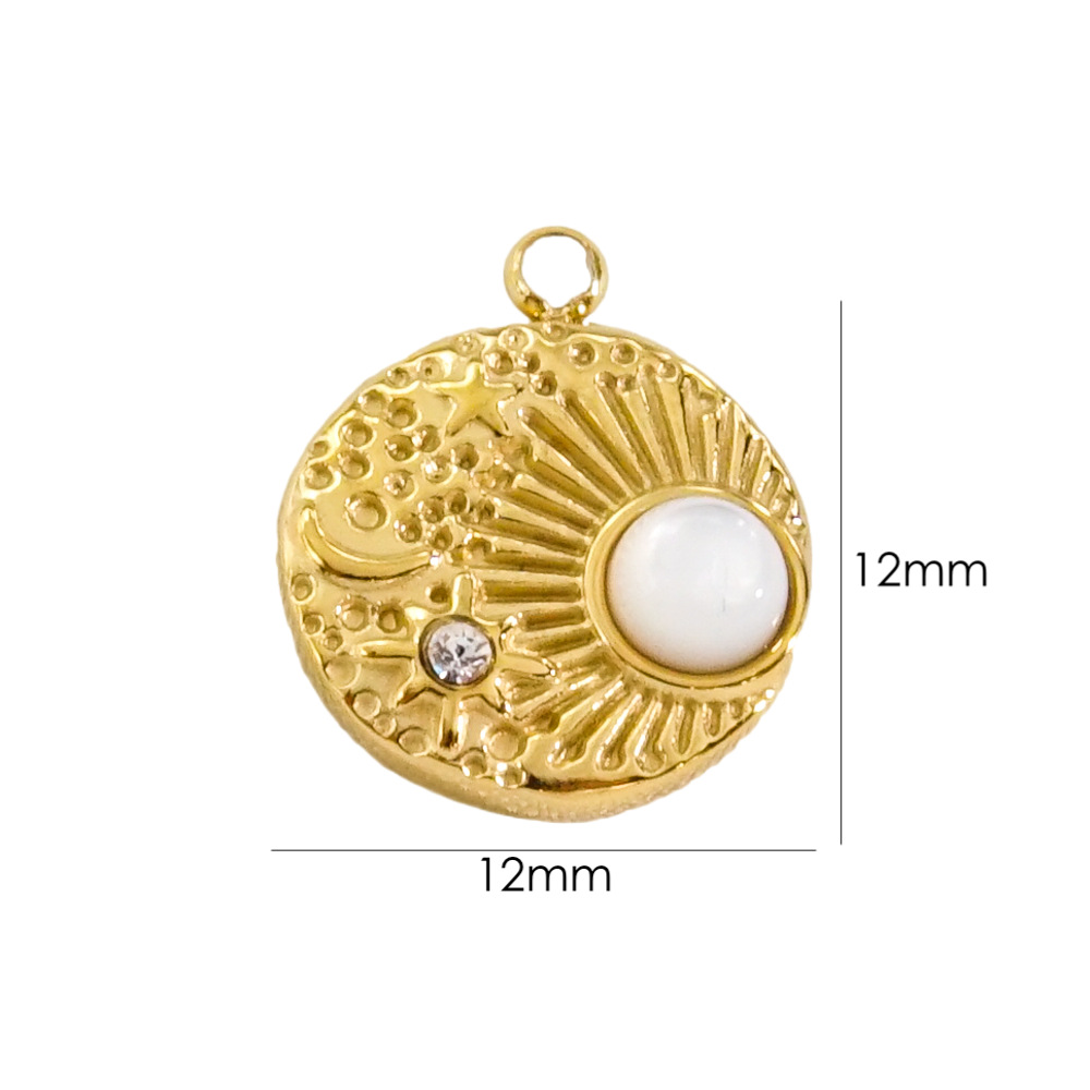 10 PCS/Package 304 Stainless Steel Natural Stone Zircon 14K Gold Plated Sun Star Beads display picture 10