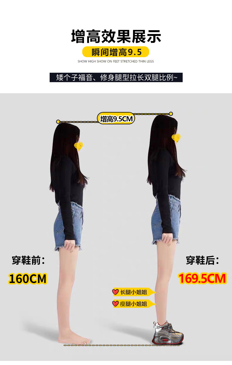 Giày sneaker nữ đế dày tăng chiều cao phong cách châu Âu — Màu đen chi tiết 6
