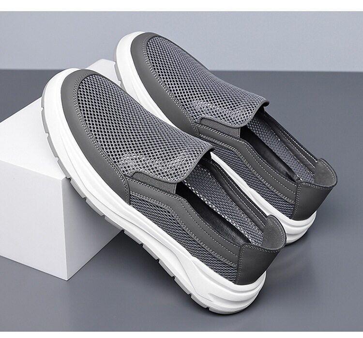 Giày lười nam lưới thoáng khí kiểu mới, đế bằng, phong cách thường ngày — Màu kaki【HT77663】, Màu xám【HT77663】 chi tiết 15
