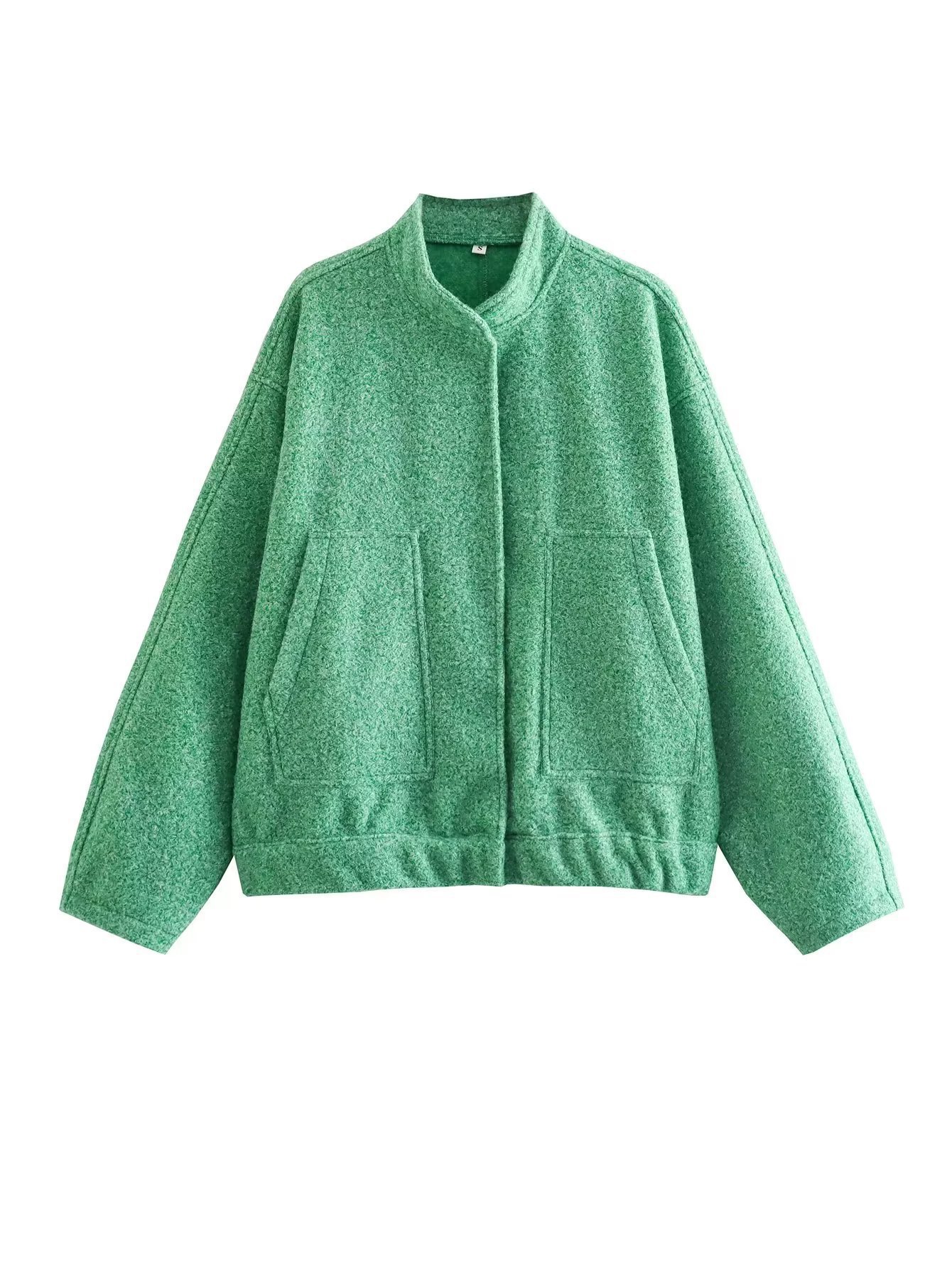 Women's Clothing 2024 autumn and winter large pocket stand collar solid color loose warm jacket coat women's clothing_voghion.com