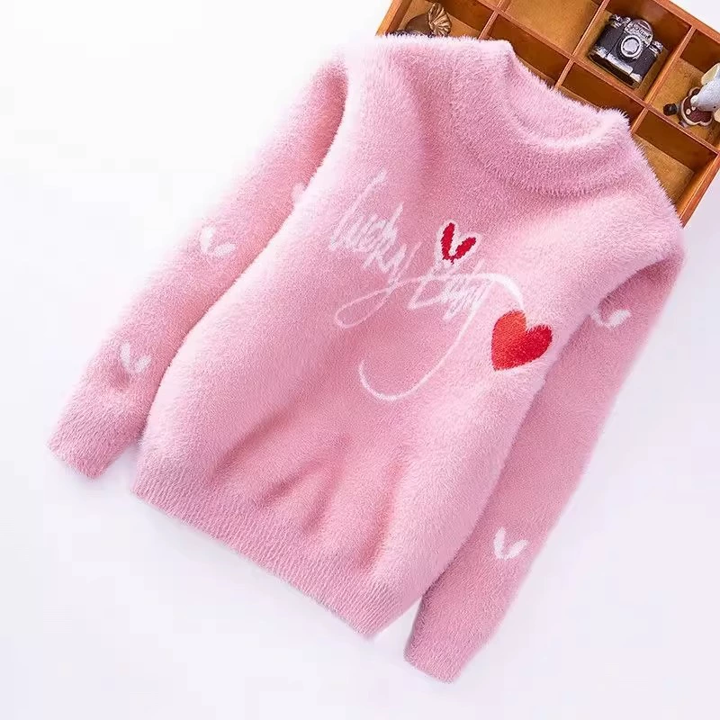 Свитер для девочек норковый бархат зимой утолщение минималистский 2023 новый иностранный детский вязаный свитер