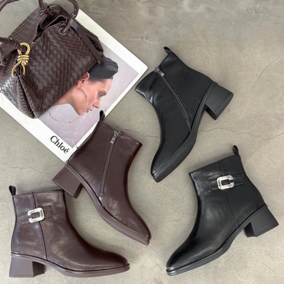 粗跟短靴女鞋冬季新款真皮马丁靴切尔西靴子6008B加绒