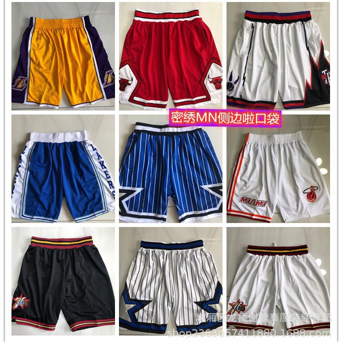 Mi Show Wholesale MN Basketball Pants 76ers Magic Heat Raptors Lakers Sun MN Side Two Pockets