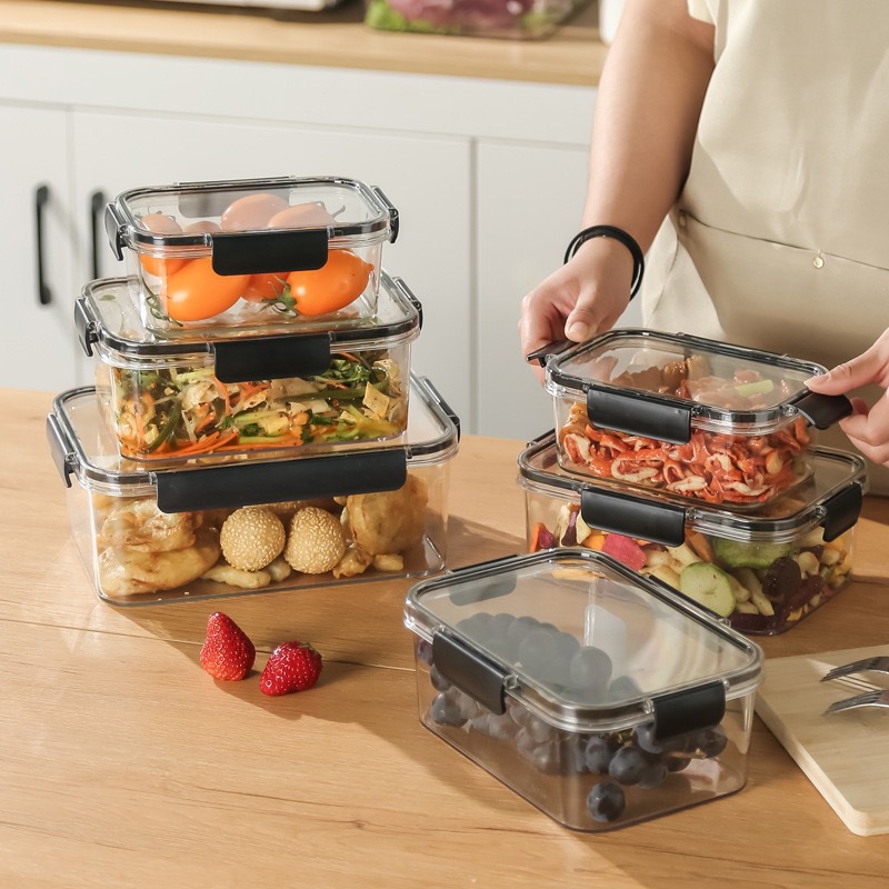 Transparent Fresh-Keeping Box, Sealed Refrigerator Storage Box, Large-Capacity Fruit Sorting Lunch Box, Household Plastic Pet Sealed Box