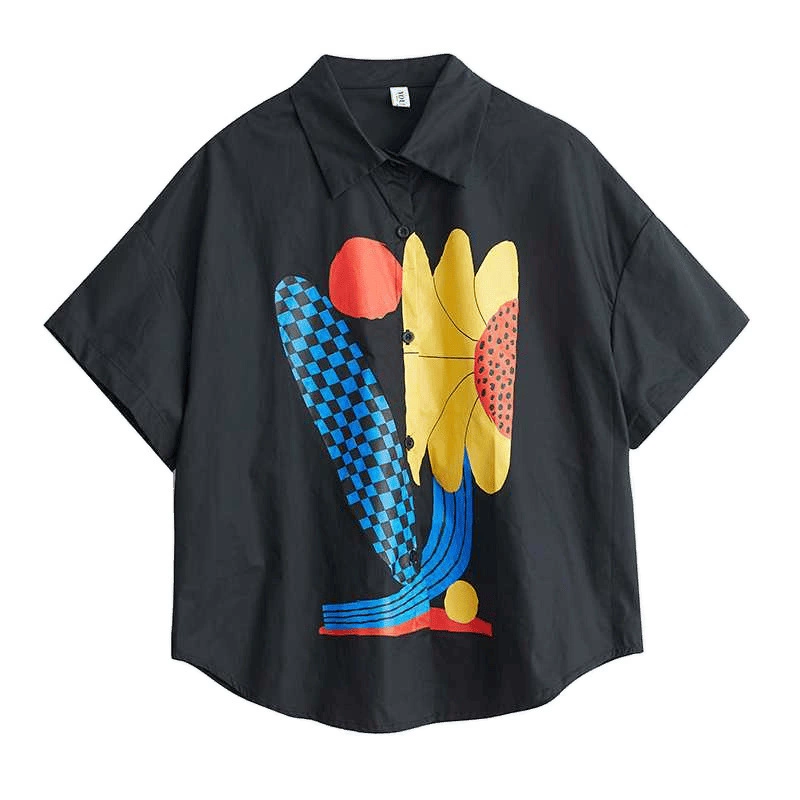 Summer retro colored shirt solar-powered, 3D, loose fit, fitted