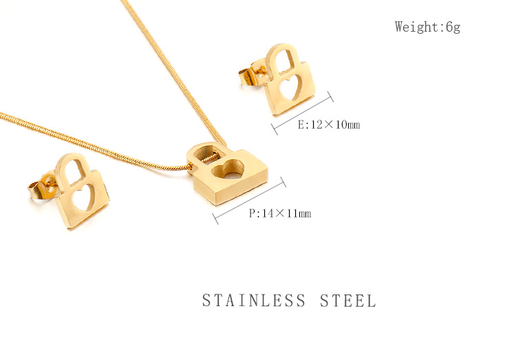 new heart lock-shaped stainless steel clavicle chain earrings net wholesale Nihaojewelry