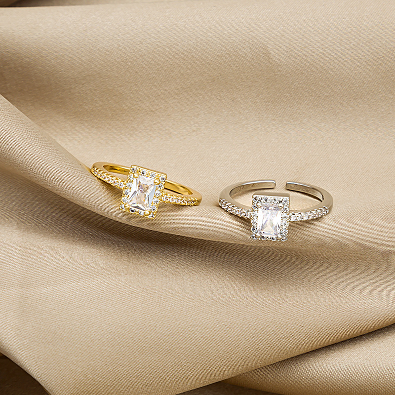 Fashion Square Copper Inlay Zircon Open Ring 1 Piece