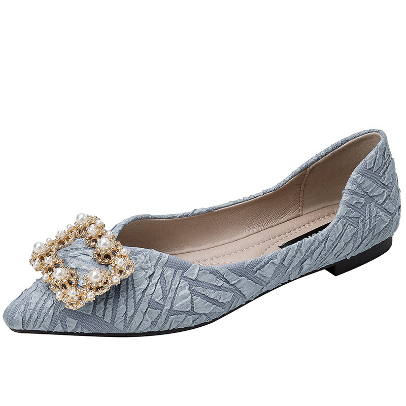 Zapatos de una sola capa para las mujeres 2023 nueva primavera y otoño tods de corte bajo todo el Partido rhinestone estilo de hadas de fondo suave señaló bombas planas
