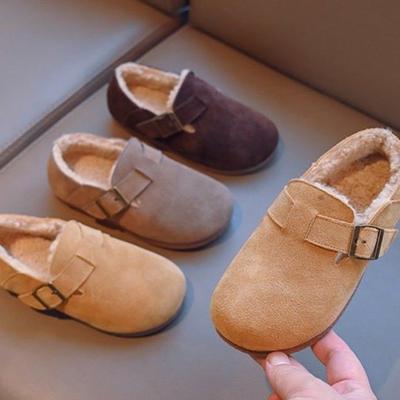 children Cotton-padded shoes girl Cotton-padded shoes genuine leather Birkenstocks baby kindergarten hyoma  Korean Edition Children's shoes Plush soft sole