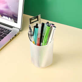 新款磨砂透明大容量学生文具盒笔桶定制印刷广告桌面收纳桶批发