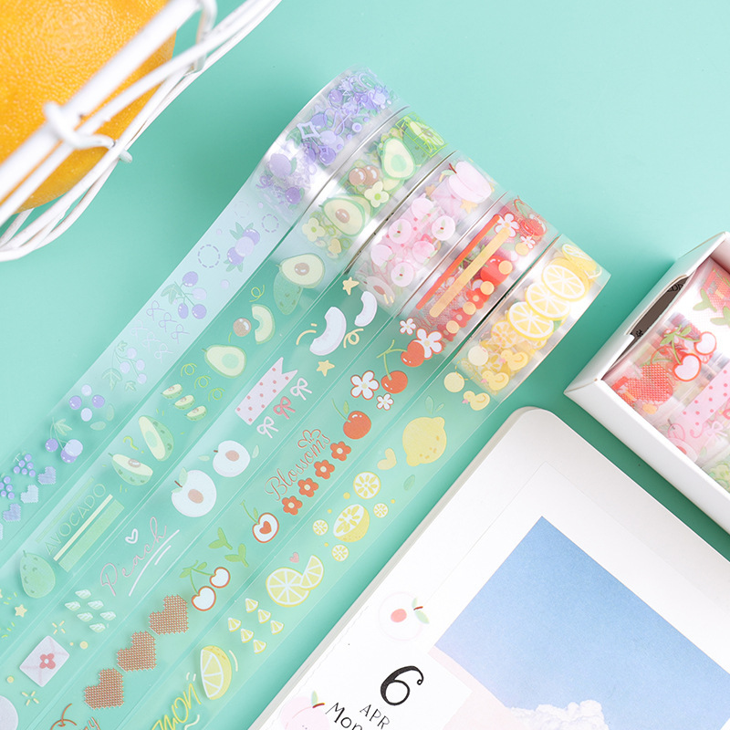 59g Weight Washi Tape Stationery Type 5 PCS/Package Quantity School Occasion PET Material Butterfly, Daisy Pattern Cute Style 5 PCS/Package Butterfly Daisy School PET Cute Washi Tape 3
