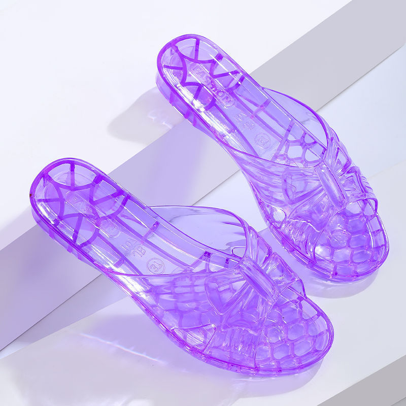 2025 New Bathroom Plastic Slippers for Outer Wear Summer Crystal Shoes for Women Non-Slip Transparent Anti-Odor Plastic Jelly