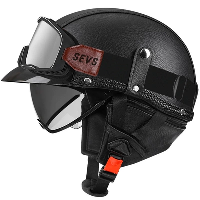car helmet Japanese scoop helmet, Motosiklet kaskı (dəbilqə) - black-leather-tea-mirrorlarge-frame-silver-mirror-m