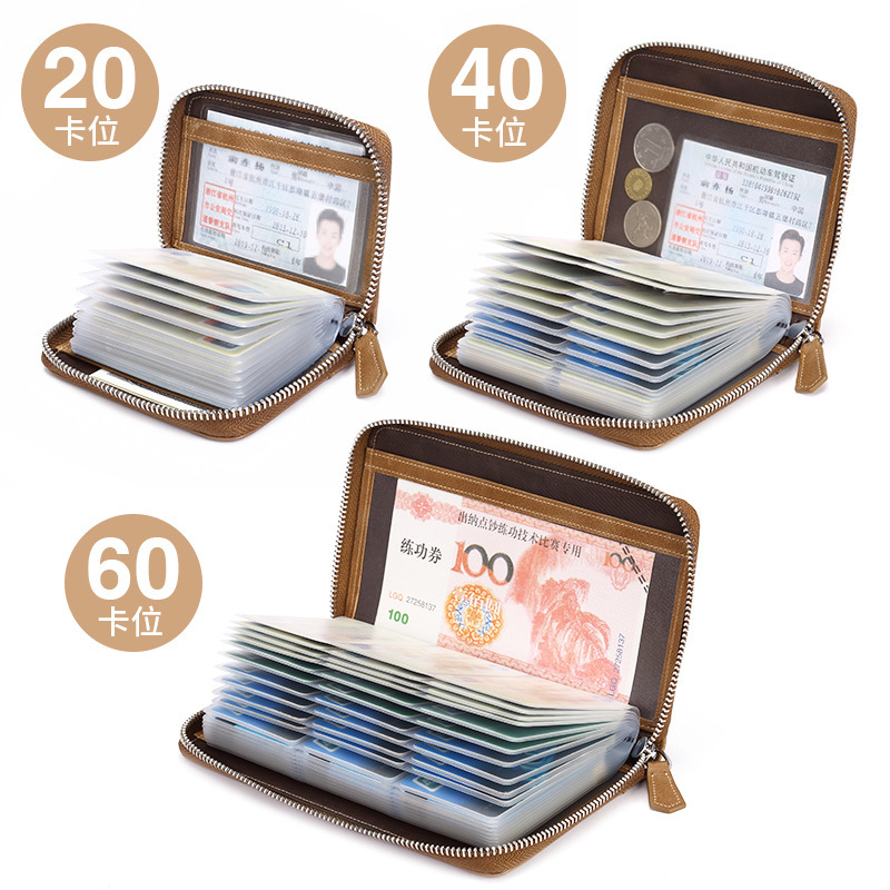 Bolsa de tarjeta de crédito antirrobo de gran capacidad, posición de tarjeta múltiple de cuero para hombres, antinfc, antimagnetismo, tarjeta pequeña, licencia de conducir